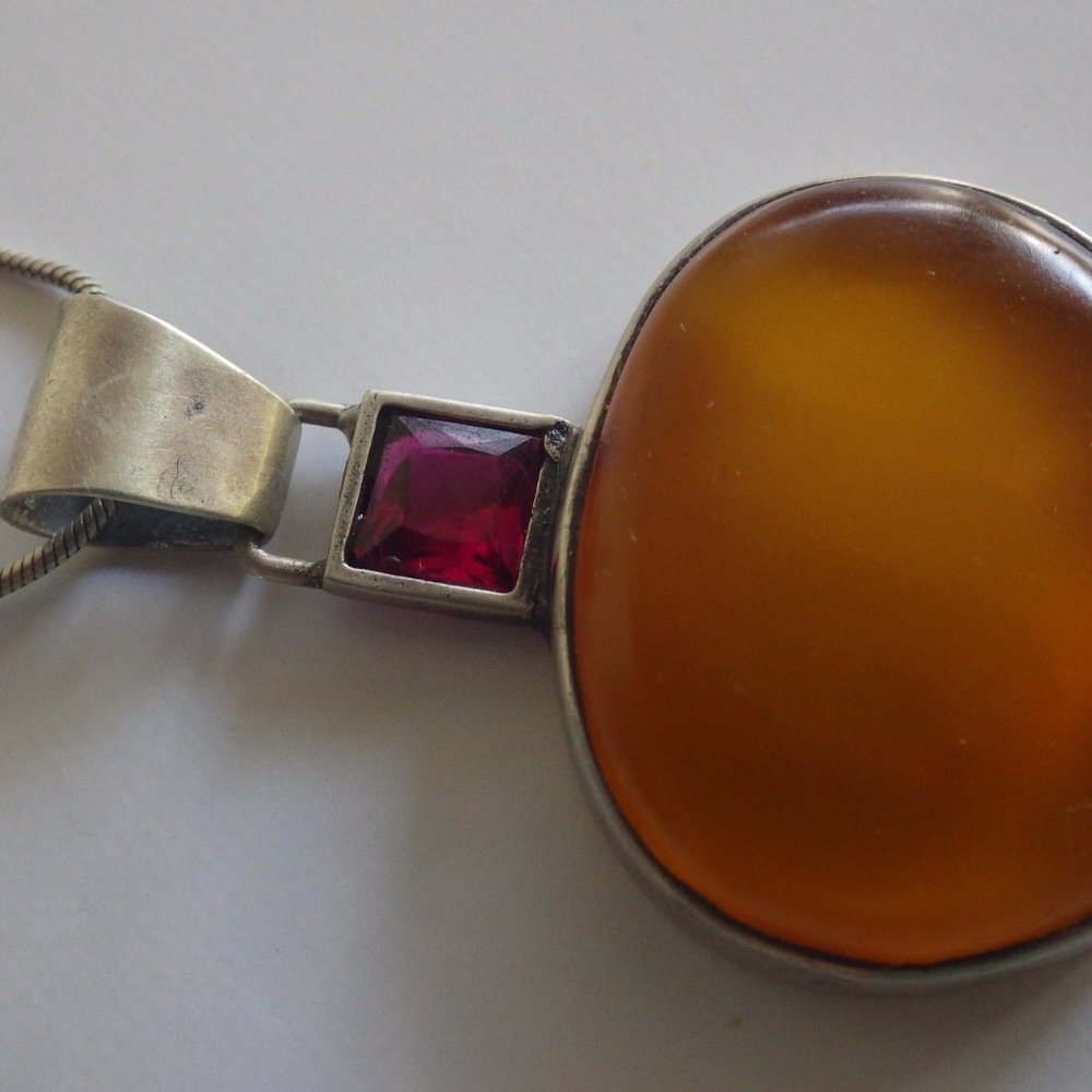 Couture Danka Czapnik Amber & Ruby Pendant Sterling Silver Signed - Picture 3 of 14